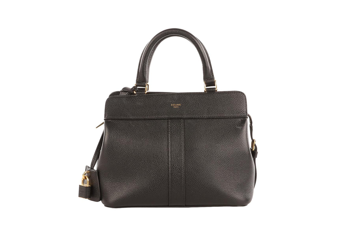 CELINE BLACK CABAS DE FRANCE SMALL LEATHER TOTE BAG