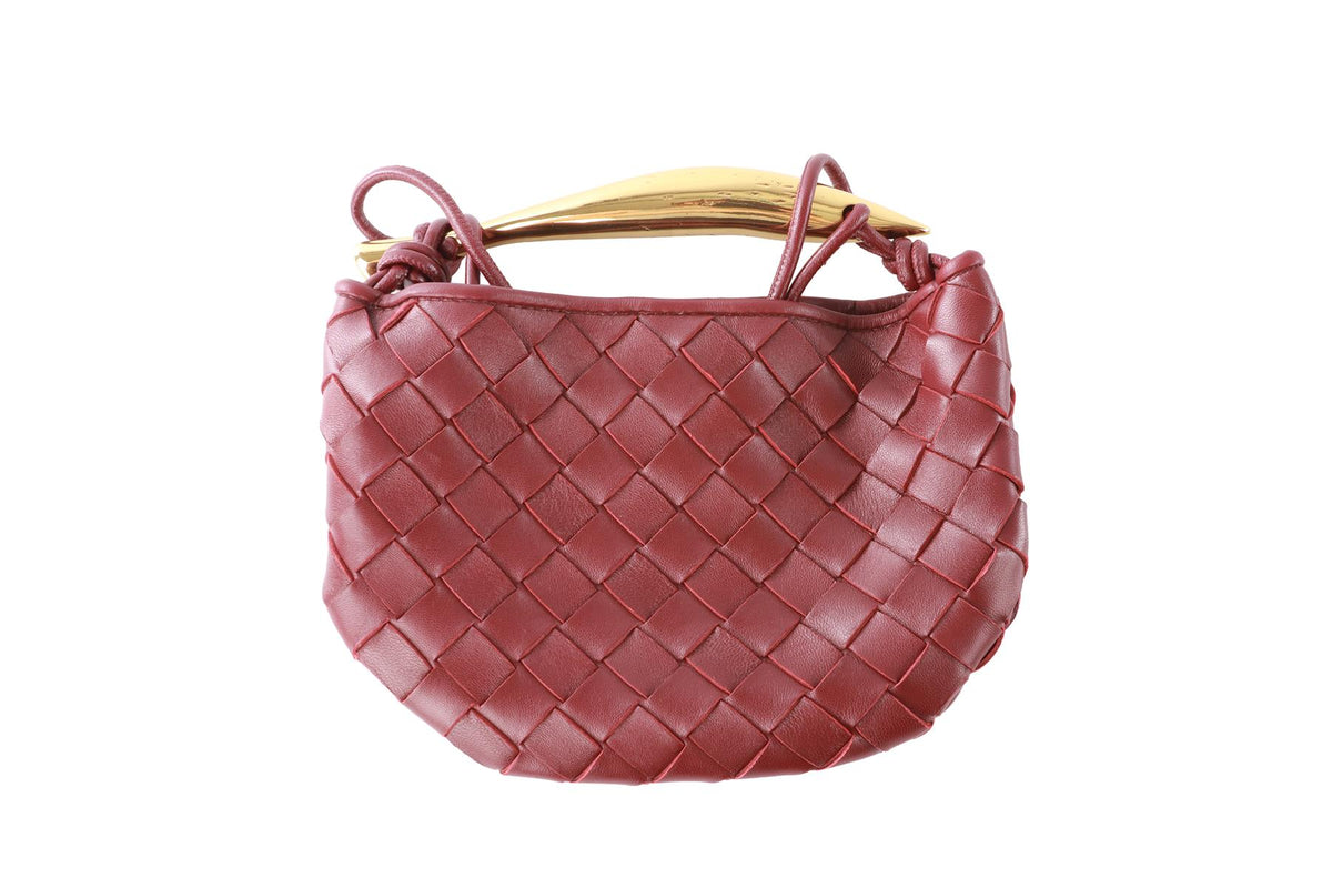 BOTTEGA VENETA BURGUNDY SARDINE MINI INTRECCIATO LEATHER SHOULDER BAG