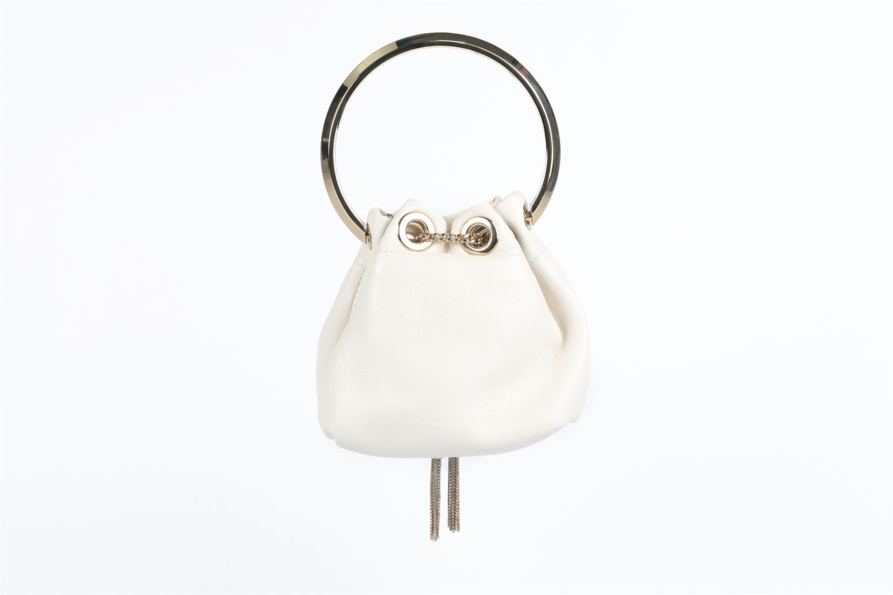 JIMMY CHOO WHITE BON BON LEATHER SHOULDER BAG