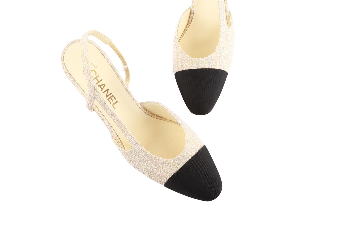 CHANEL MULTI TWEED SLINGBACK PUMPS EU 39.5 UK 6.5 US 9.5