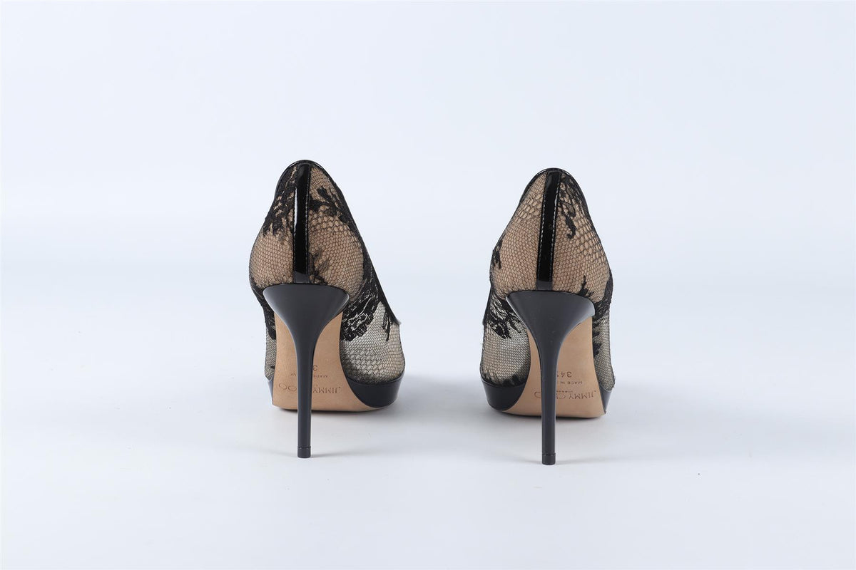 JIMMY CHOO BLACK LACE PLATFORM PUMPS EU 34.5 UK 1.5 US 4.5