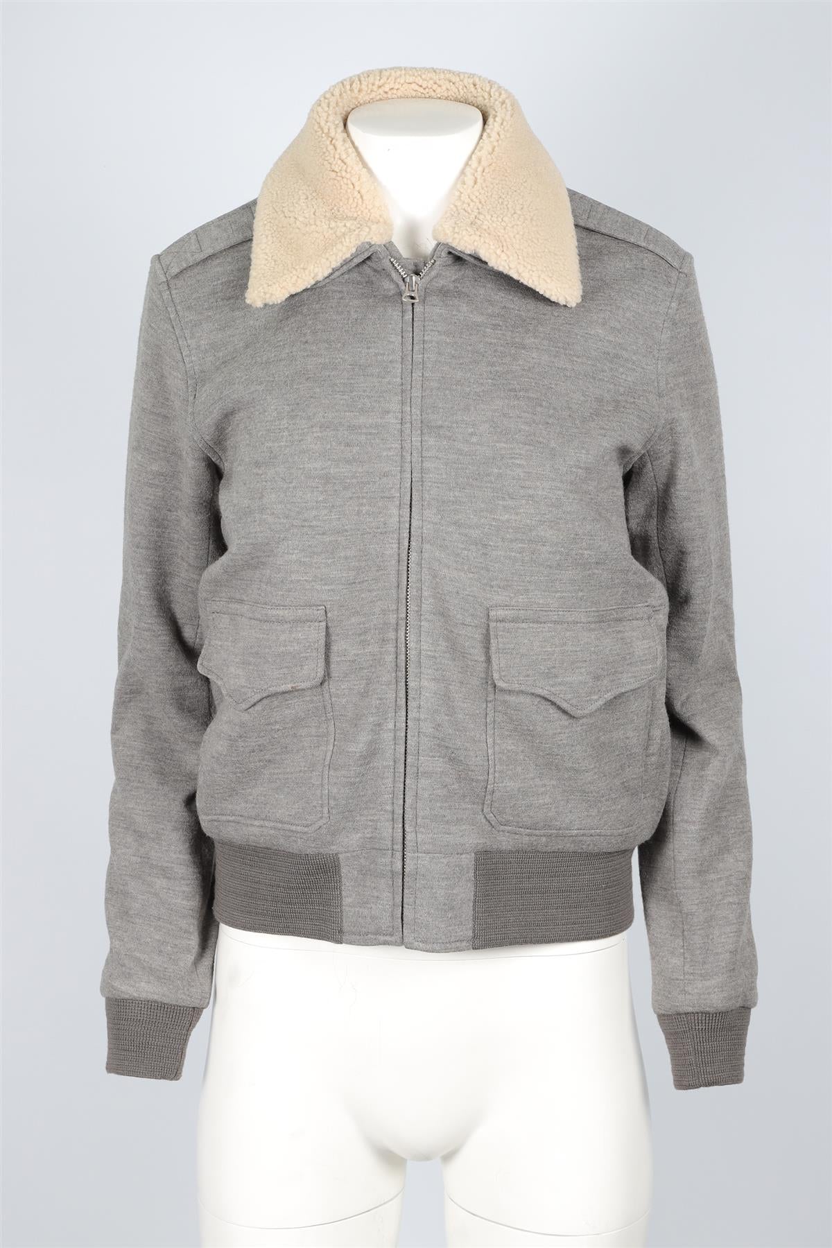 RALPH LAUREN GREY SHEARLING AND WOOL JACKET MEDIUM