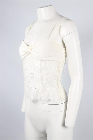 VALENTINO WHITE VINTAGE COTTON BLEND AND LACE TOP SIZE MEDIUM