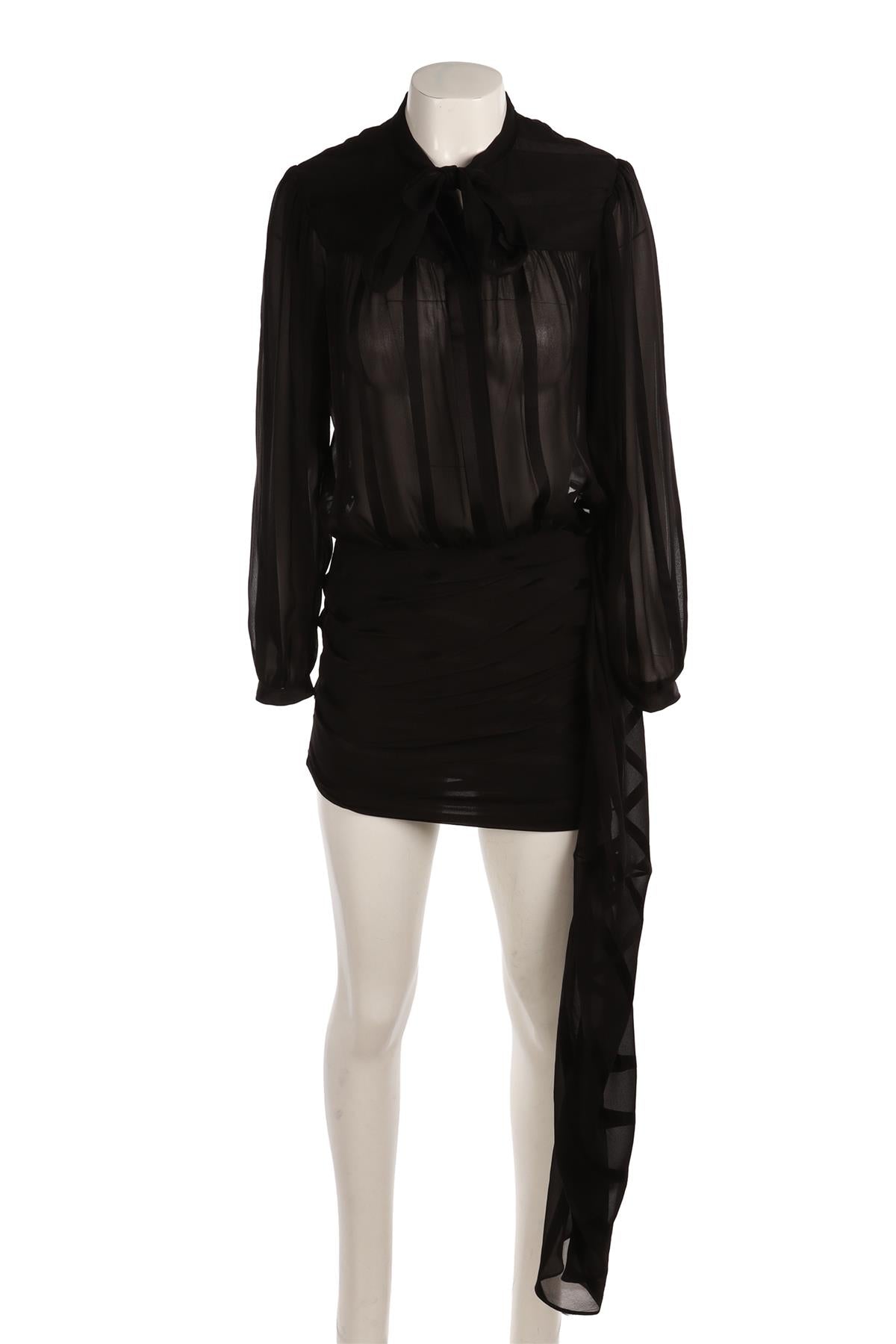 SAINT LAURENT BLACK SILK MINI DRESS FR 36 UK 8