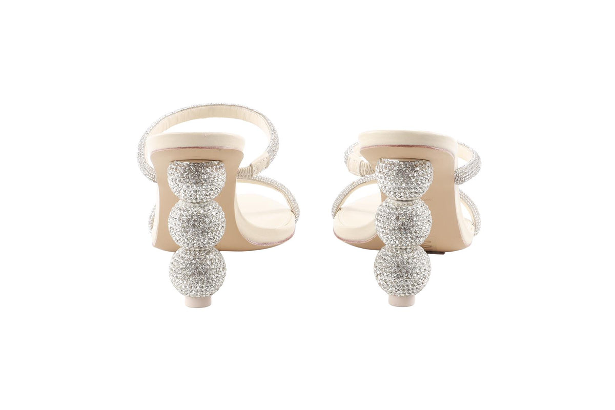 CREAM CRYSTAL AND LEATHER MULES