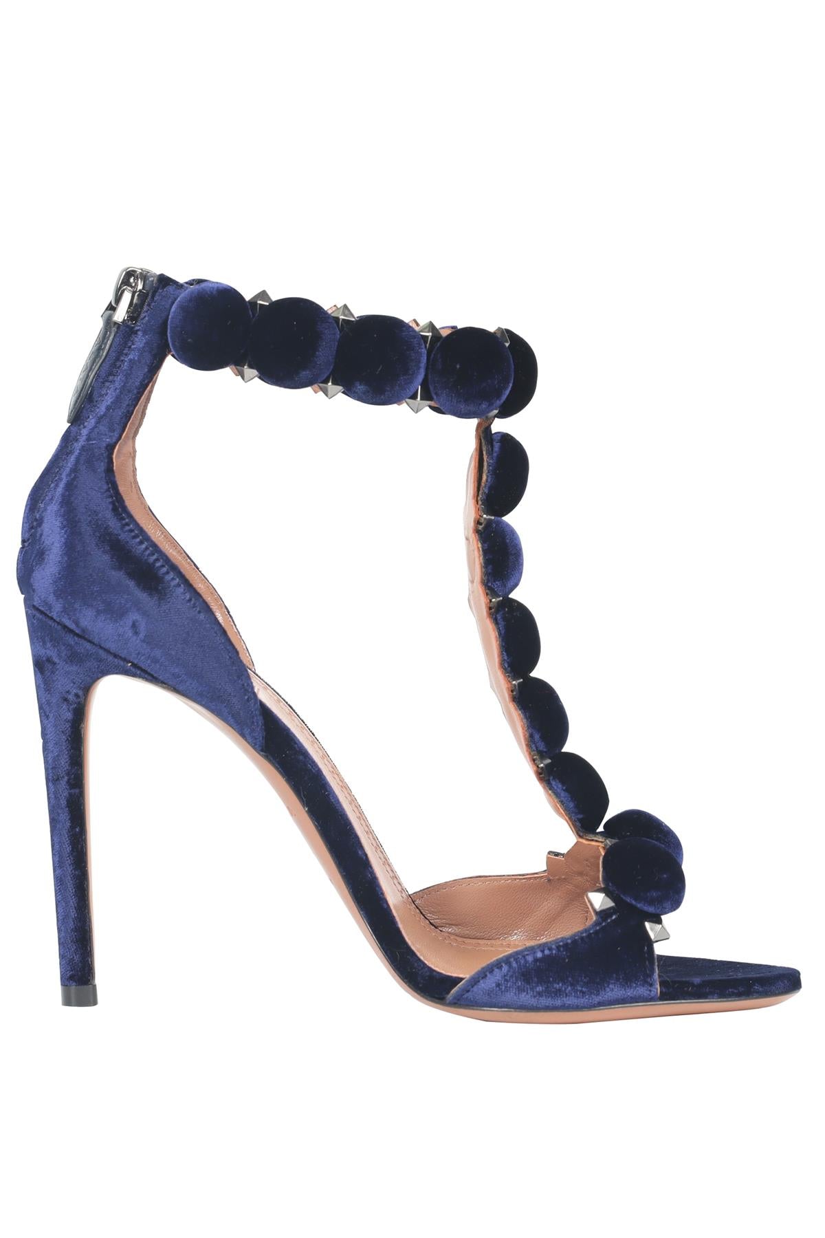 AZZEDINE ALAÏA BLUE BOMBE VELVET SANDALS EU 38.5 UK 5.5 US 8.5