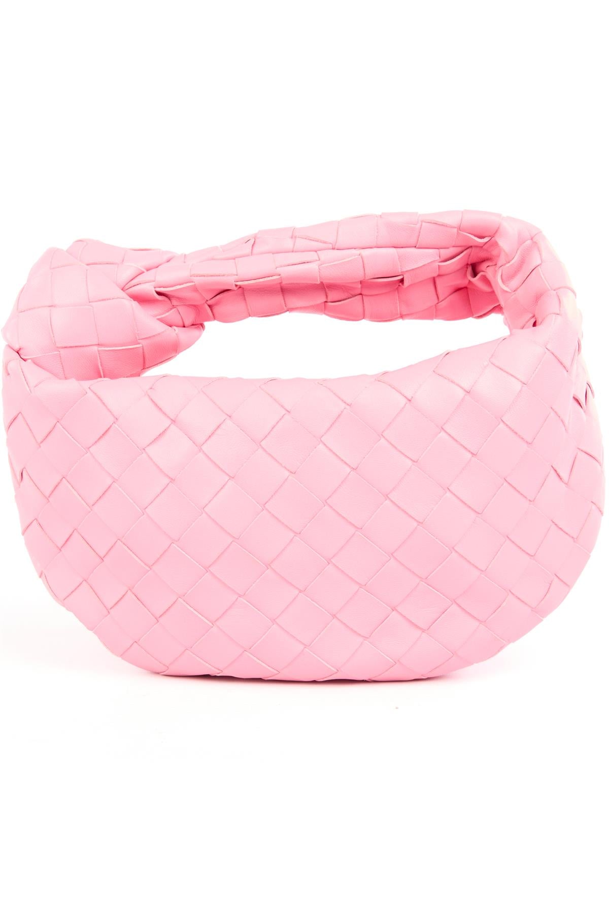 BOTTEGA VENETA PINK JODIE MINI INTRECCIATO LEATHER TOTE BAG