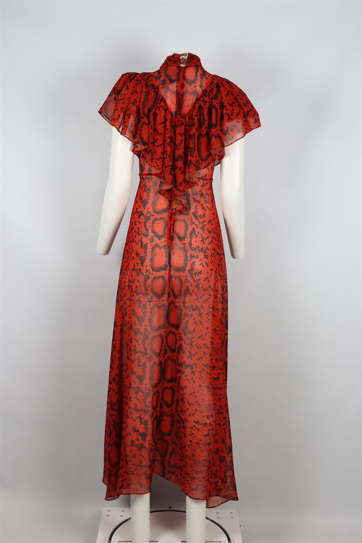 PREEN BY THORNTON BREGAZZI RED AND BLACK PRINTED CREPE MAXI DRESS XSMALL