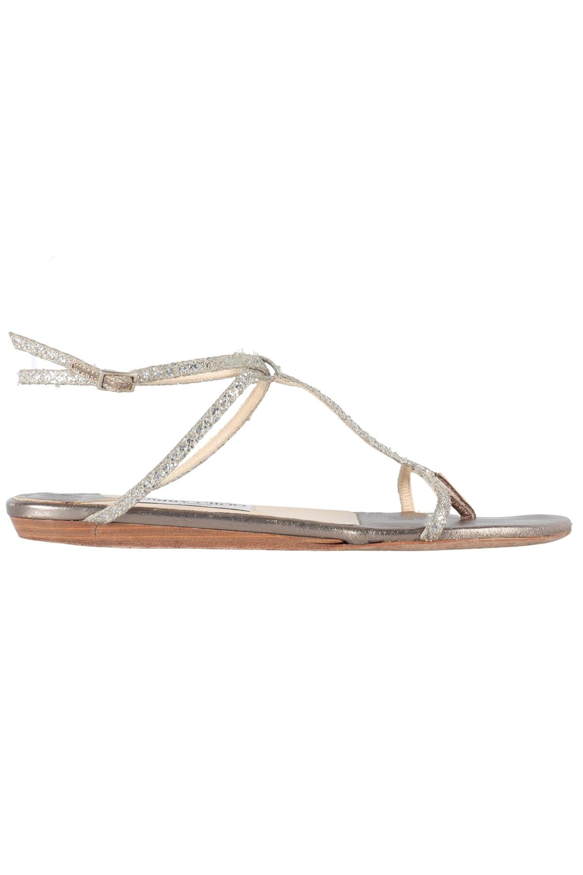 JIMMY CHOO SILVER GLITTER SANDALS EU 38.5 UK 5.5 US 8.5
