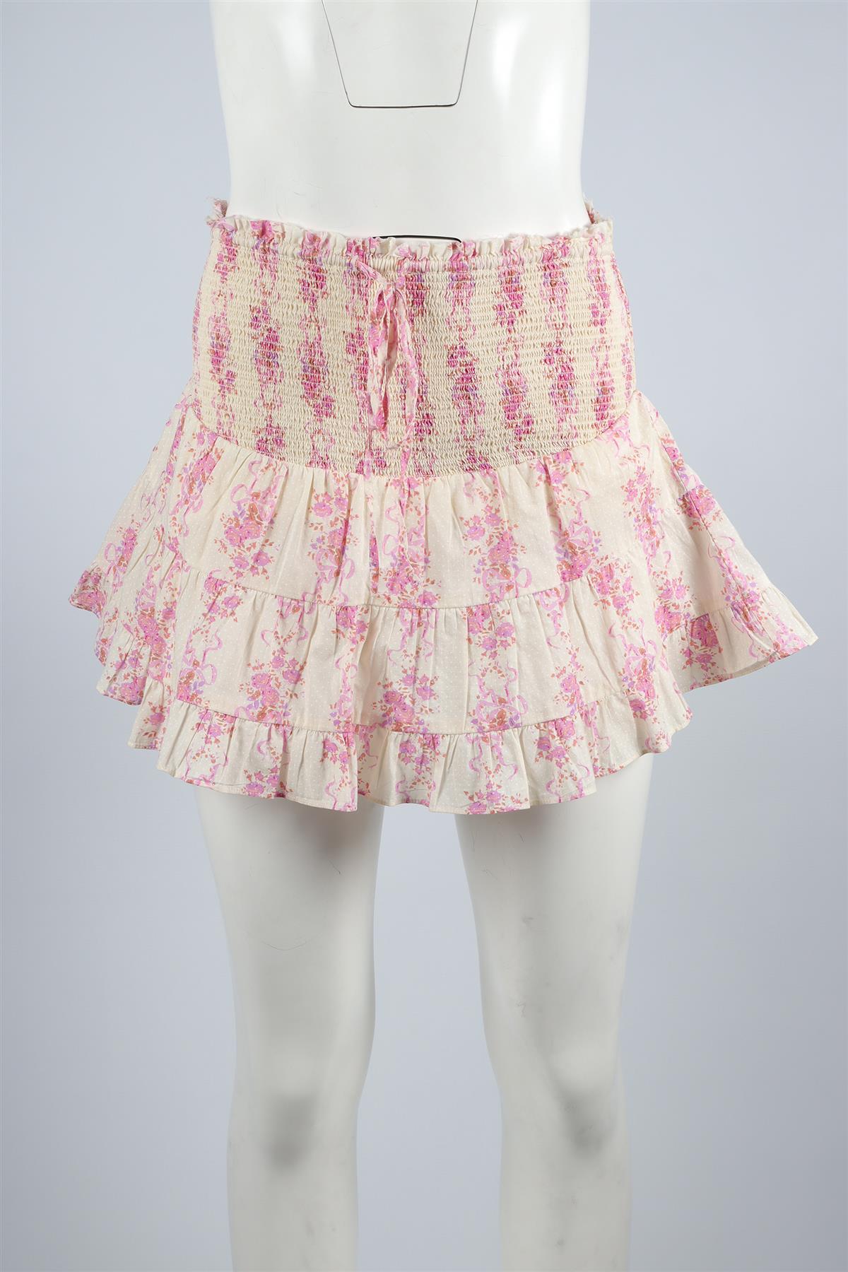 LOVESHACKFANCY CREAM COTTON MINI SKIRT SMALL