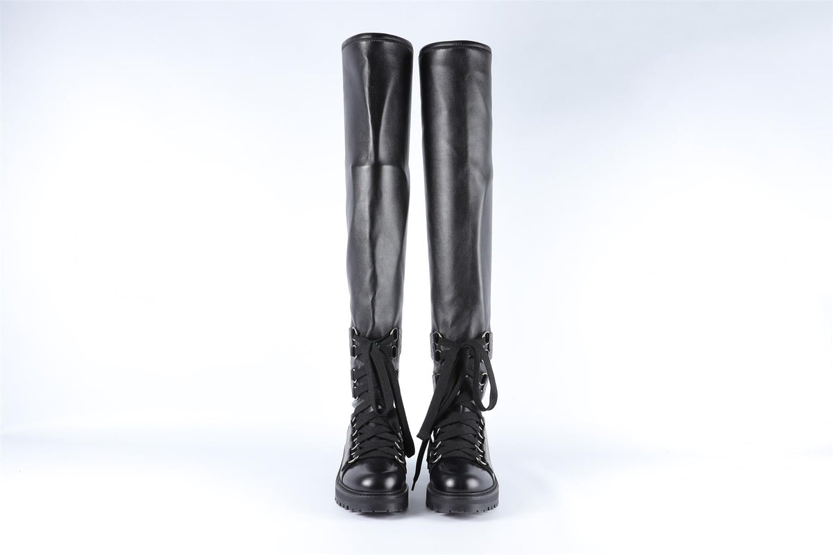 CHRISTIAN DIOR BLACK D-FIGHT LEATHER OVER THE KNEE BOOTS EU 38 UK 5 US 8