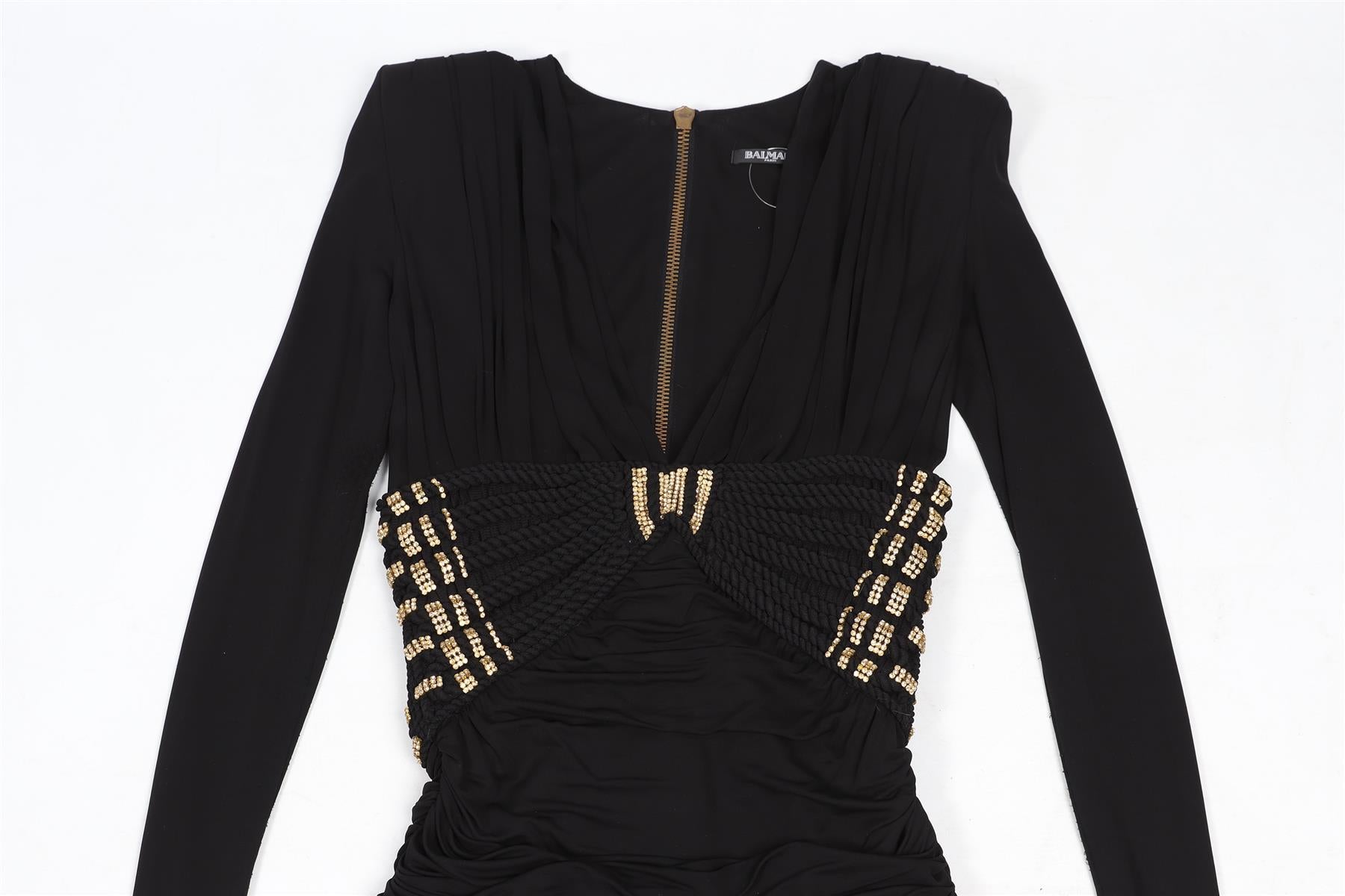 BALMAIN BLACK CRYSTAL AND JERSEY MINI DRESS FR 36 UK 8