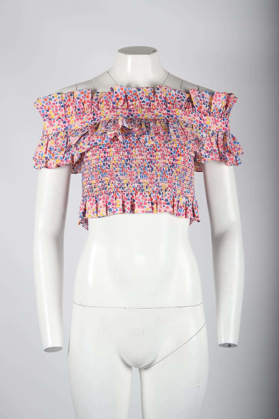 PHILOSOPHY DI LORENZO SERAFINI OFF THE SHOULDER FLORAL PRINT COTTON TOP UK 8