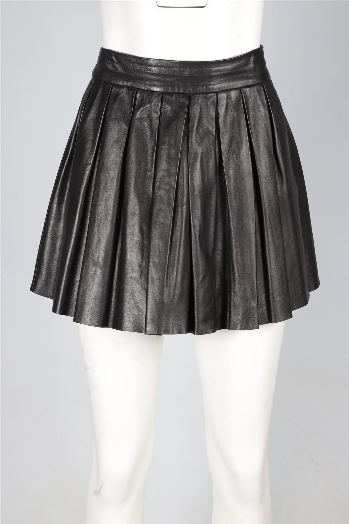 ALICE + OLIVIA BLACK LEATHER MINI SKIRT US 8 UK 12