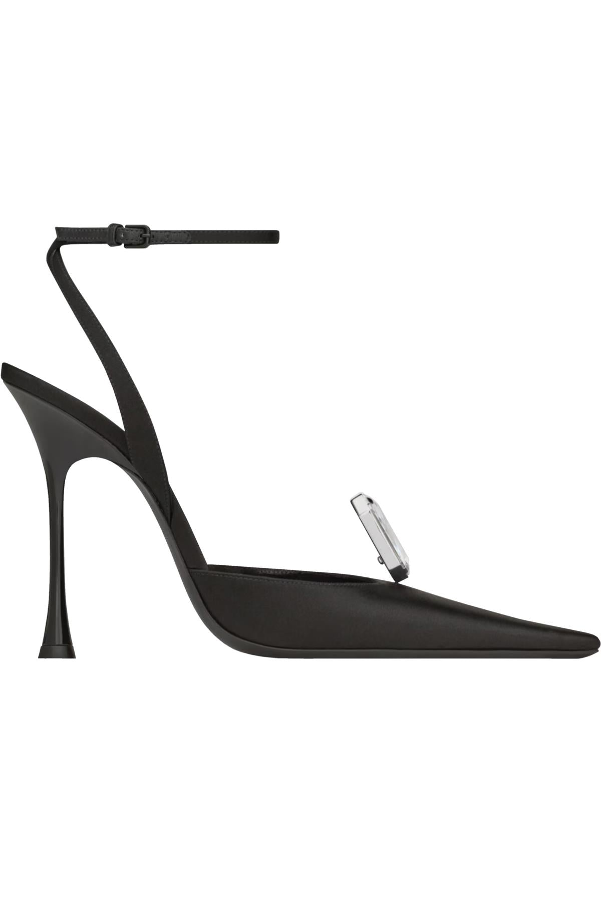 SAINT LAURENT BLACK HARLOW CRYSTAL AND SATIN PUMPS EU 39 UK 6 US 9