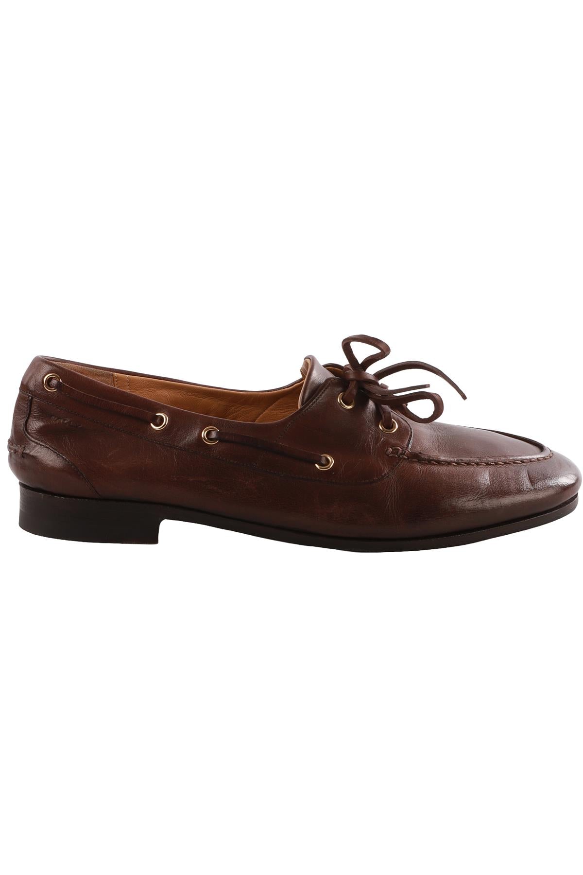 BROWN PATHY LEATHER BOAT SHOES