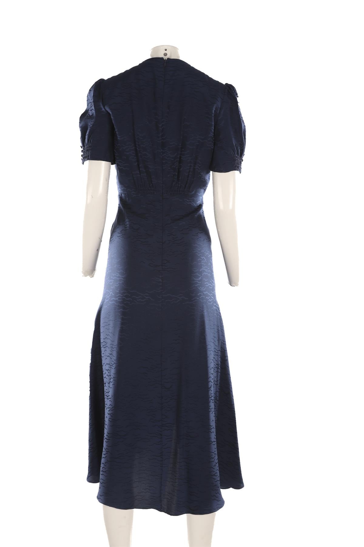 SALONI NAVY SILK MIDI DRESS UK 8