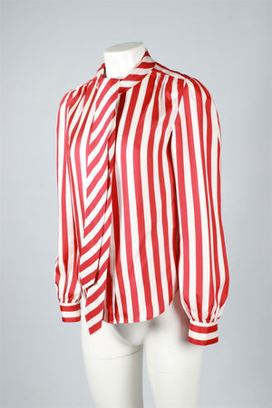 SAINT LAURENT RED AND WHITE SILK BLOUSE