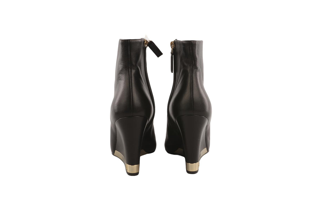 CHANEL BLACK 2015 LEATHER WEDGE ANKLE BOOTS EU 37.5 UK 4.5 US 7.5