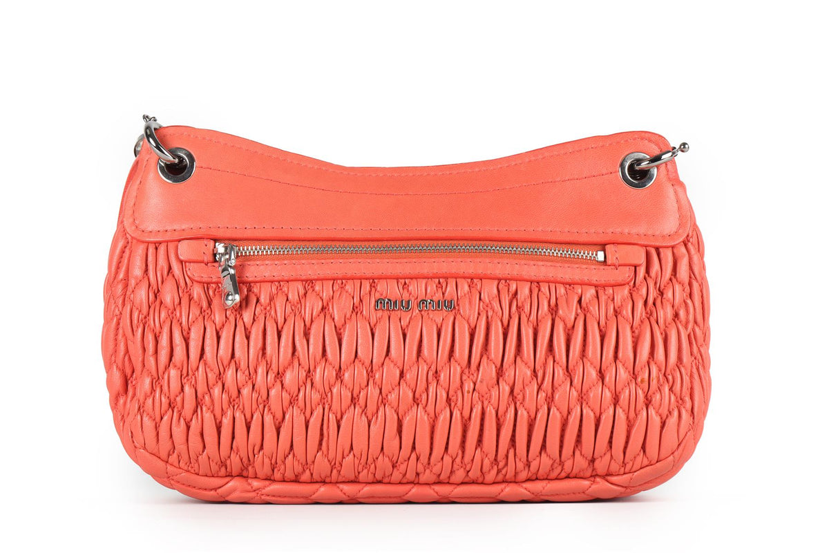 MIU MIU CORAL MATELASSÉ LEATHER SHOULDER BAG