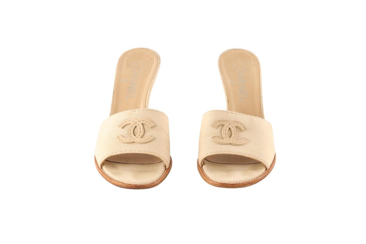 BEIGE 2010 CANVAS WEDGE MULES