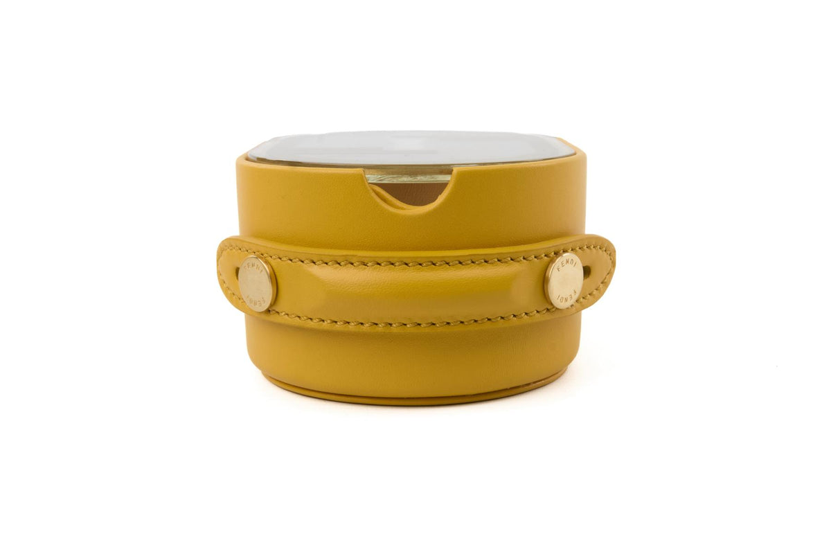 FENDI YELLOW O'LOCK OVAL LEATHER TRINKET BOX