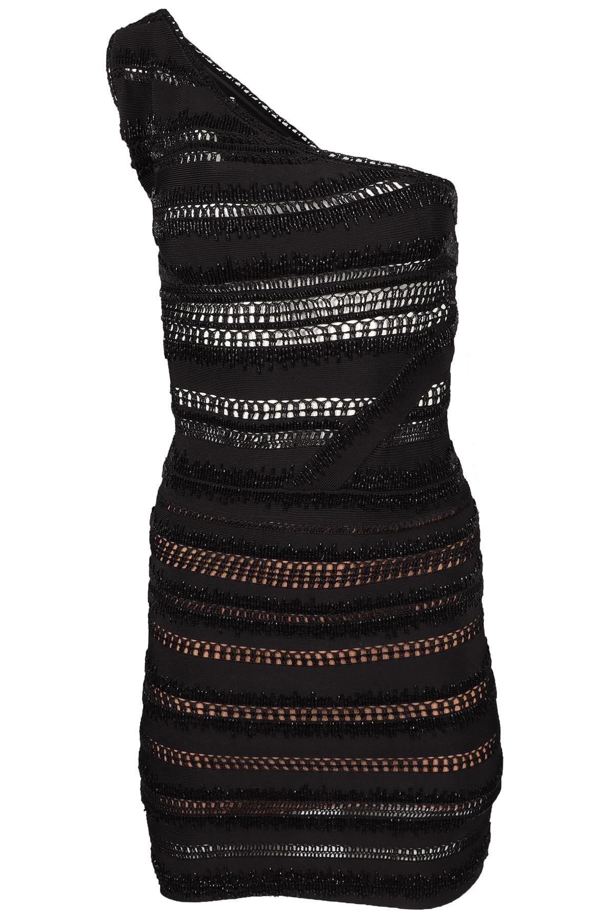 HERVE LEGER BLACK BEAD AND KNIT MINI DRESS XSMALL