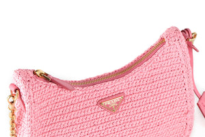 PRADA PINK RE-EDITION 2005 SMALL RAFFIA SHOULDER BAG