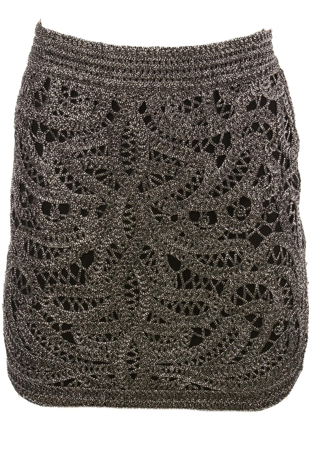 MAJE SILVER KNIT MINI SKIRT FR 36 UK 8