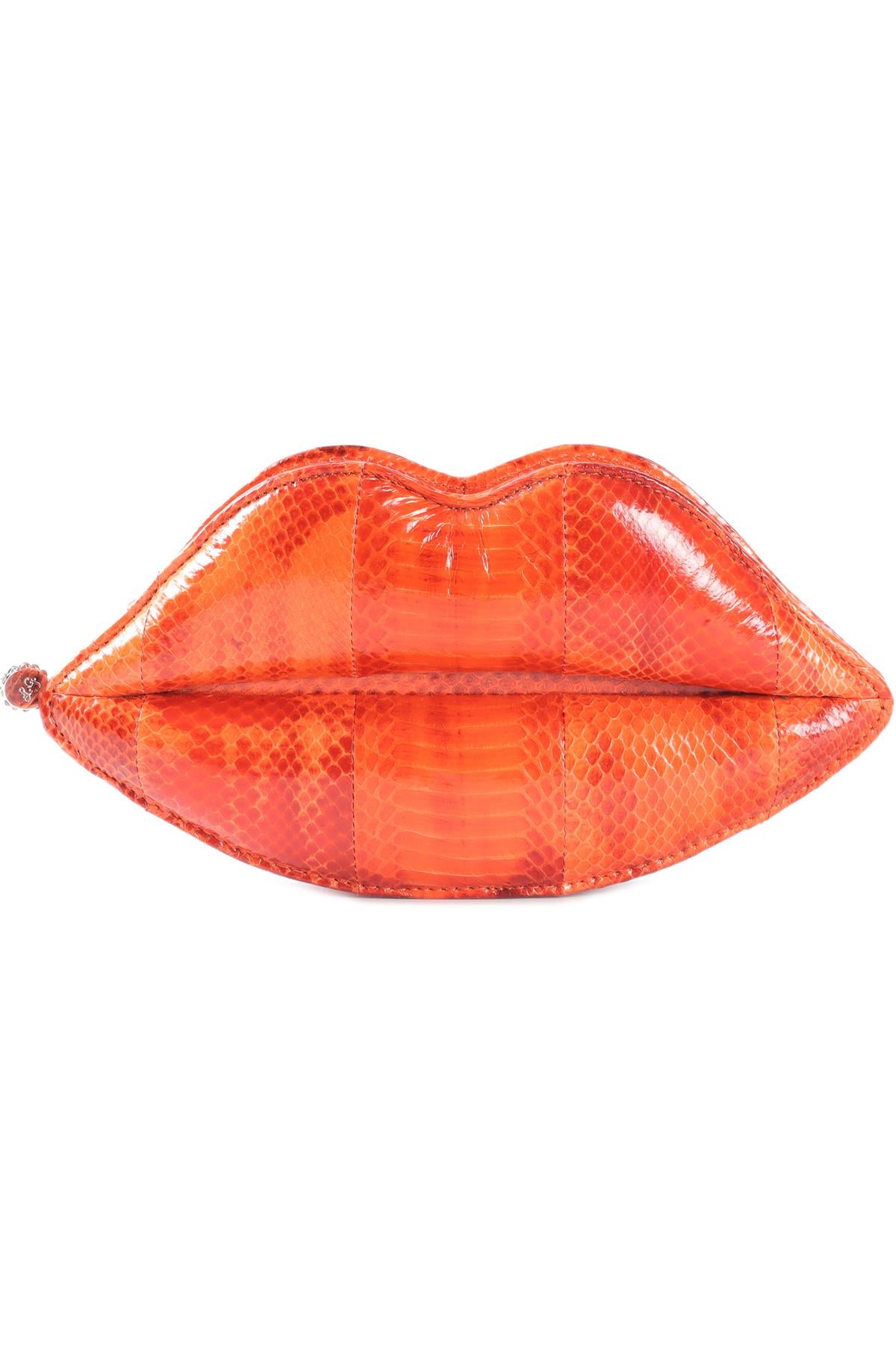 LULU GUINNESS ORANGE LIPS SNAKESKIN CLUTCH