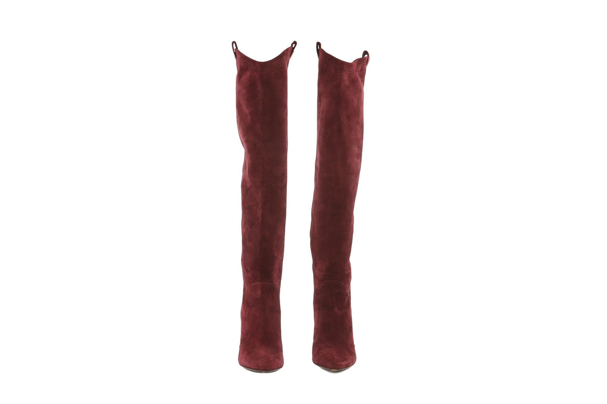 TAMARA MELLON BURGUNDY SUEDE KNEE HIGH BOOTS EU 38 UK 5 US 8
