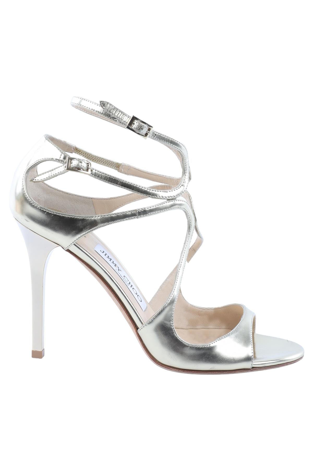 JIMMY CHOO GOLD LANCE LEATHER SANDALS EU 38 UK 5 US 8