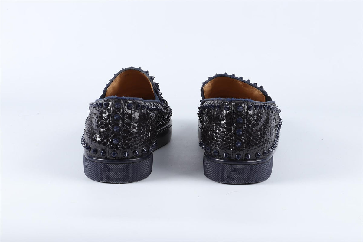 CHRISTIAN LOUBOUTIN NAVY MEN'S SPIKED PYTHON SNEAKERS EU 43 UK 9 US 10