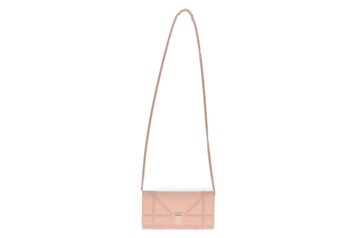 CHRISTIAN DIOR PINK DIORAMA CROISIERE LEATHER WALLET ON CHAIN