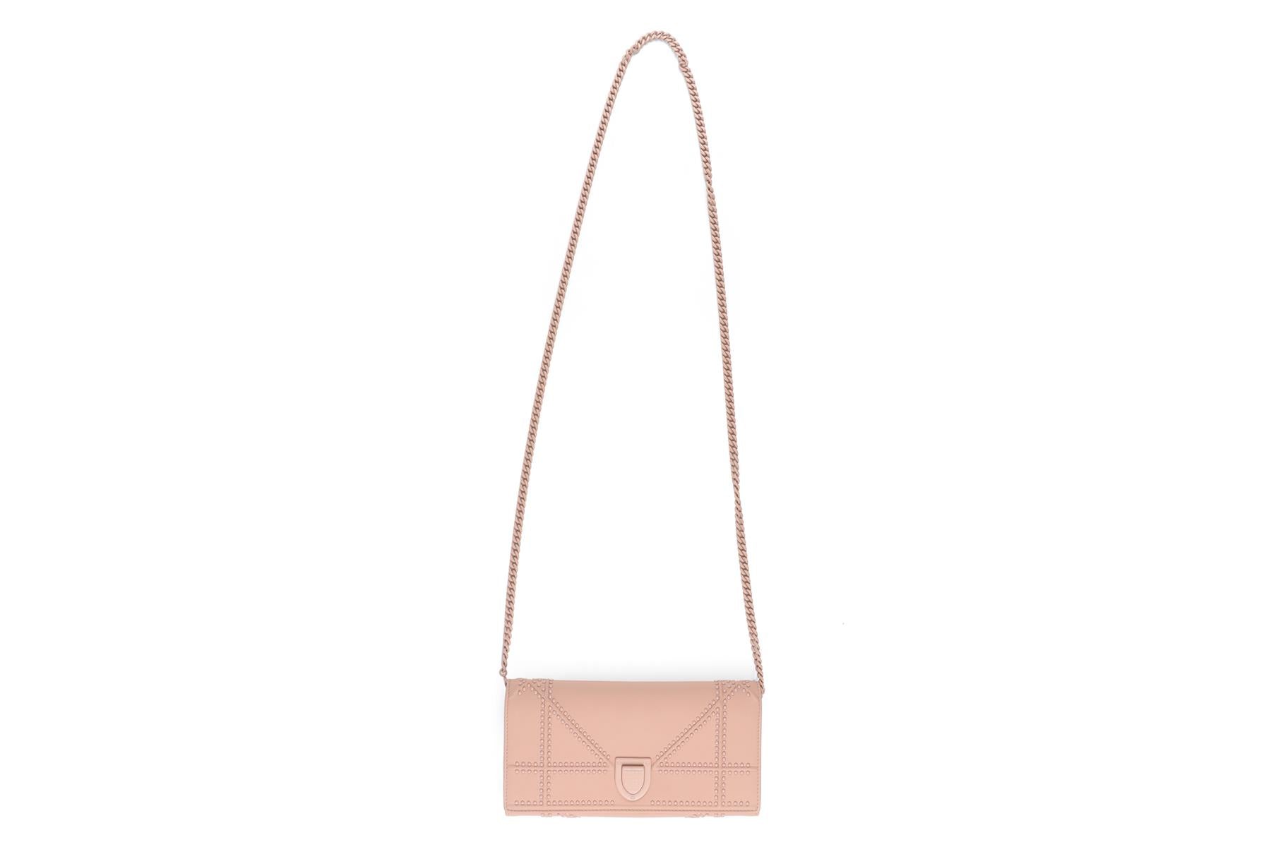CHRISTIAN DIOR PINK DIORAMA CROISIERE LEATHER WALLET ON CHAIN