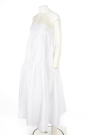 CECILIE BAHNSEN WHITE SATIN MAXI DRESS UK 8