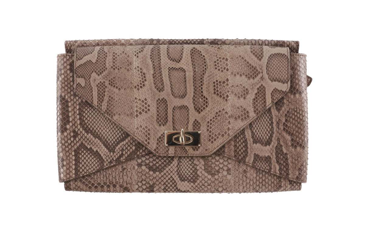 GIVENCHY TAUPE SHARK MEDIUM PYTHON CLUTCH