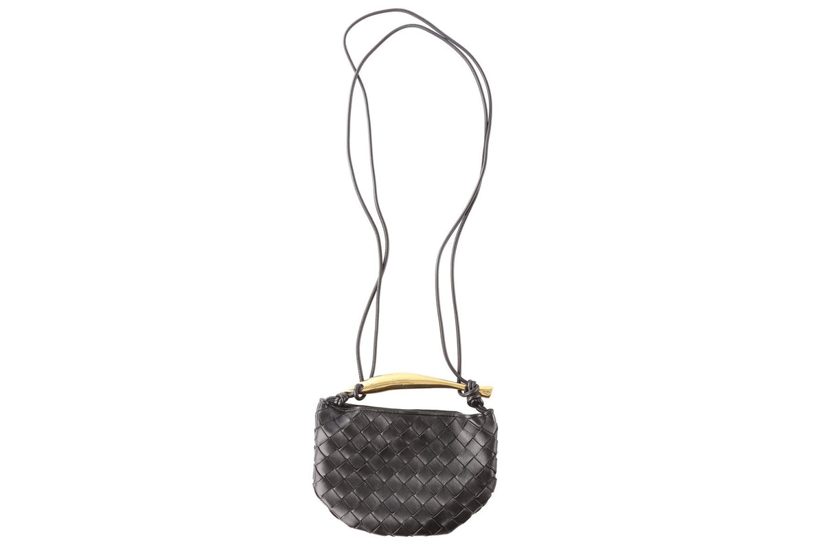 BOTTEGA VENETA BLACK SARDINE MINI INTRECCIATO LEATHER SHOULDER BAG