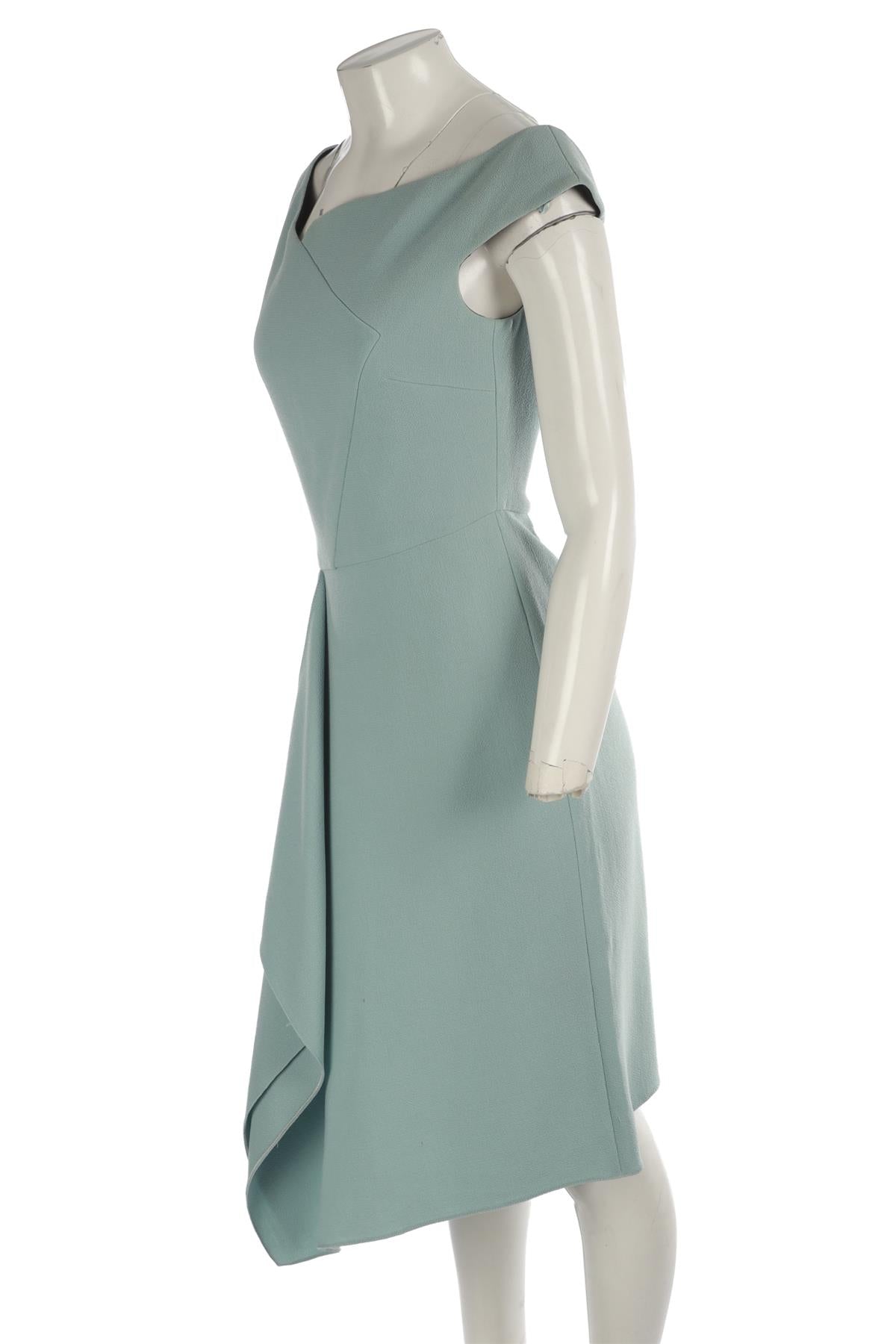 ROLAND MOURET BLUE WOOL MIDI DRESS UK 10