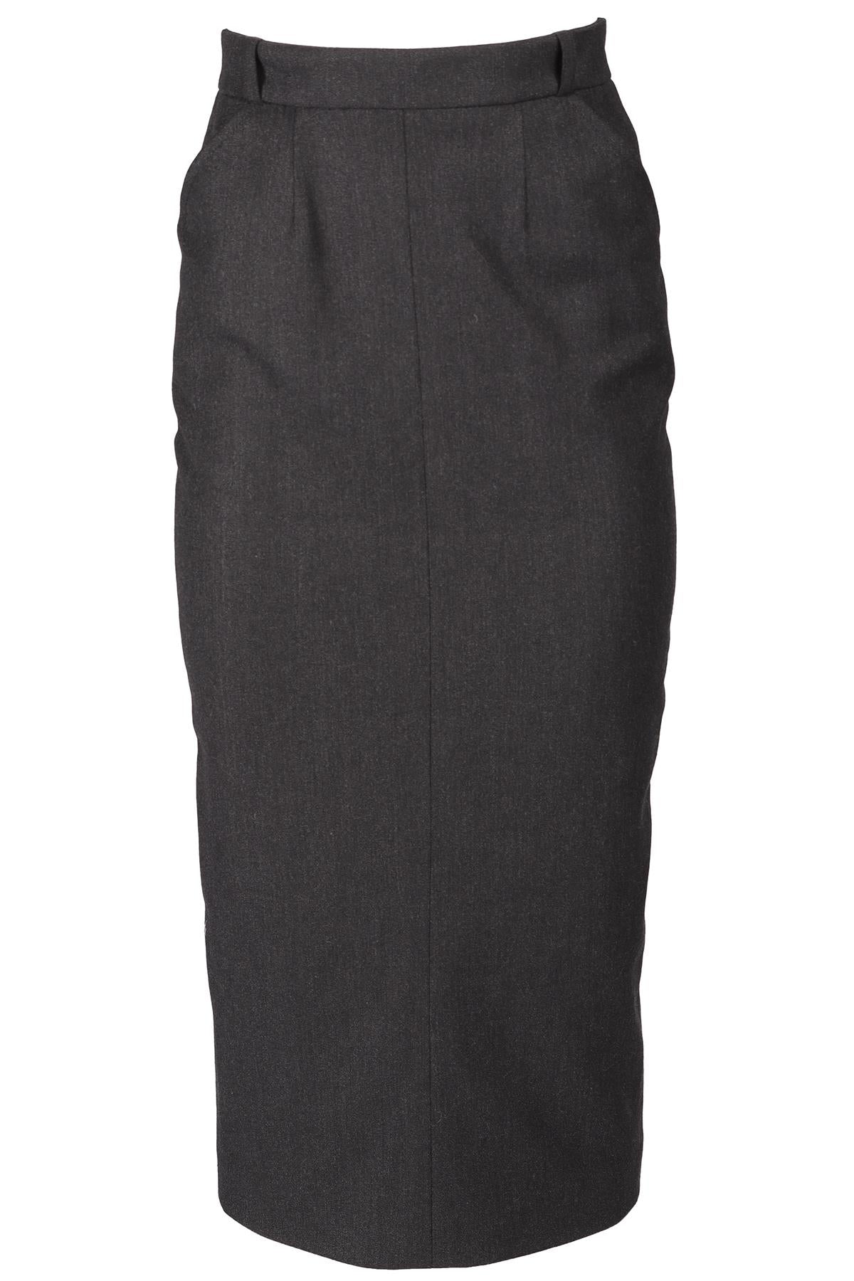 CHANEL GREY 1993 WOOL MIDI SKIRT FR 36 UK 8