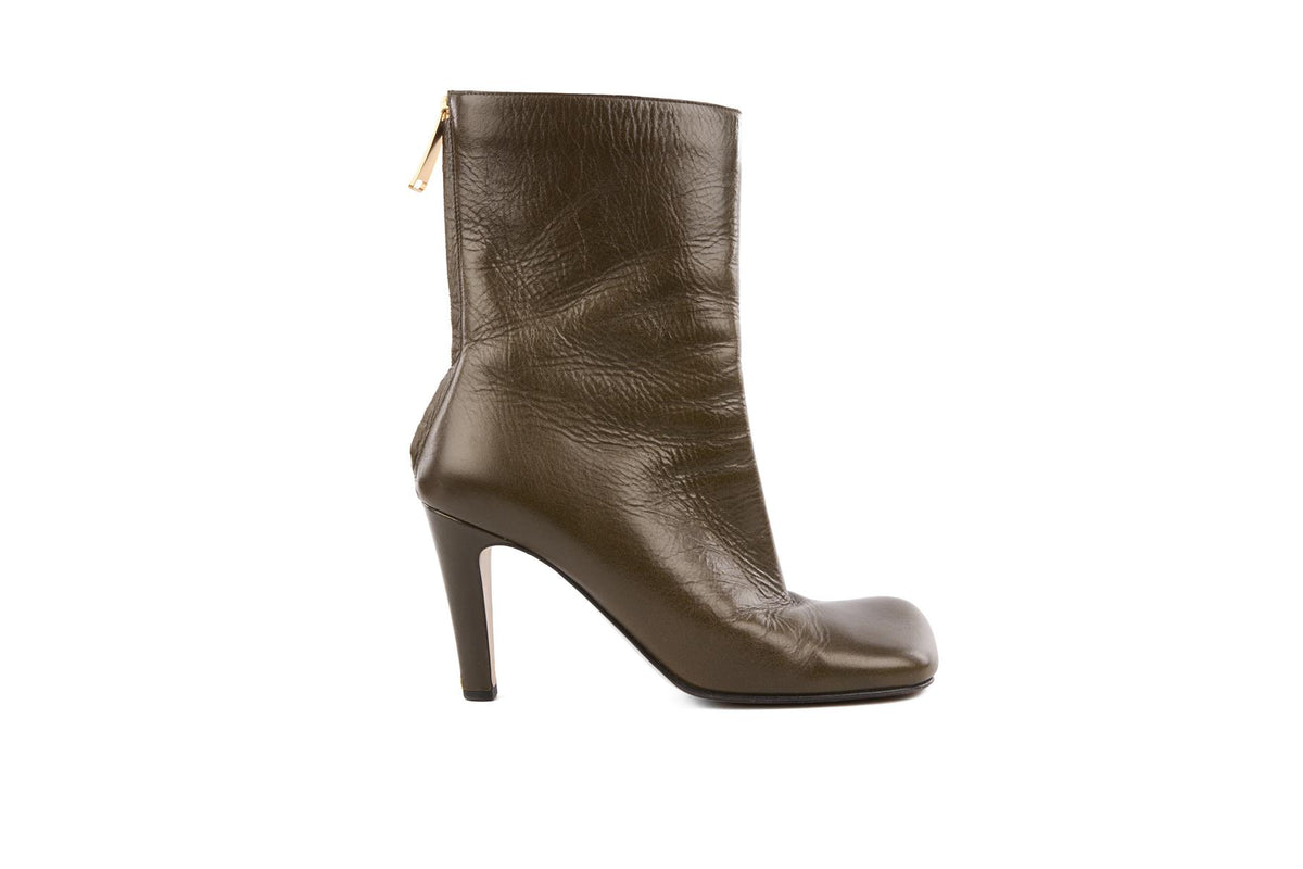 BOTTEGA VENETA GREEN LEATHER ANKLE BOOTS EU 39 UK 6 US 9