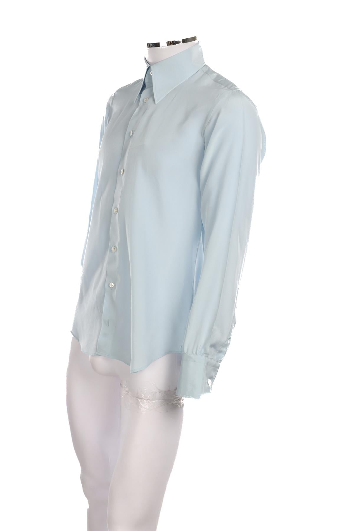 EDWARD SEXTON BLUE MENS SILK SHIRT MEDIUM