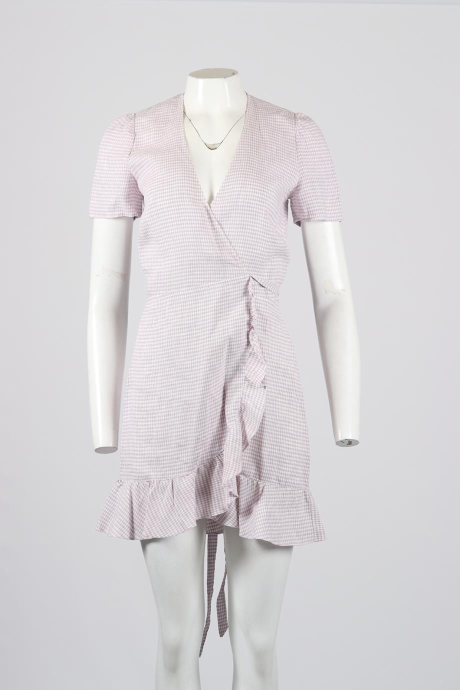 REFORMATION GINGHAM LINEN MINI WRAP DRESS MEDIUM
