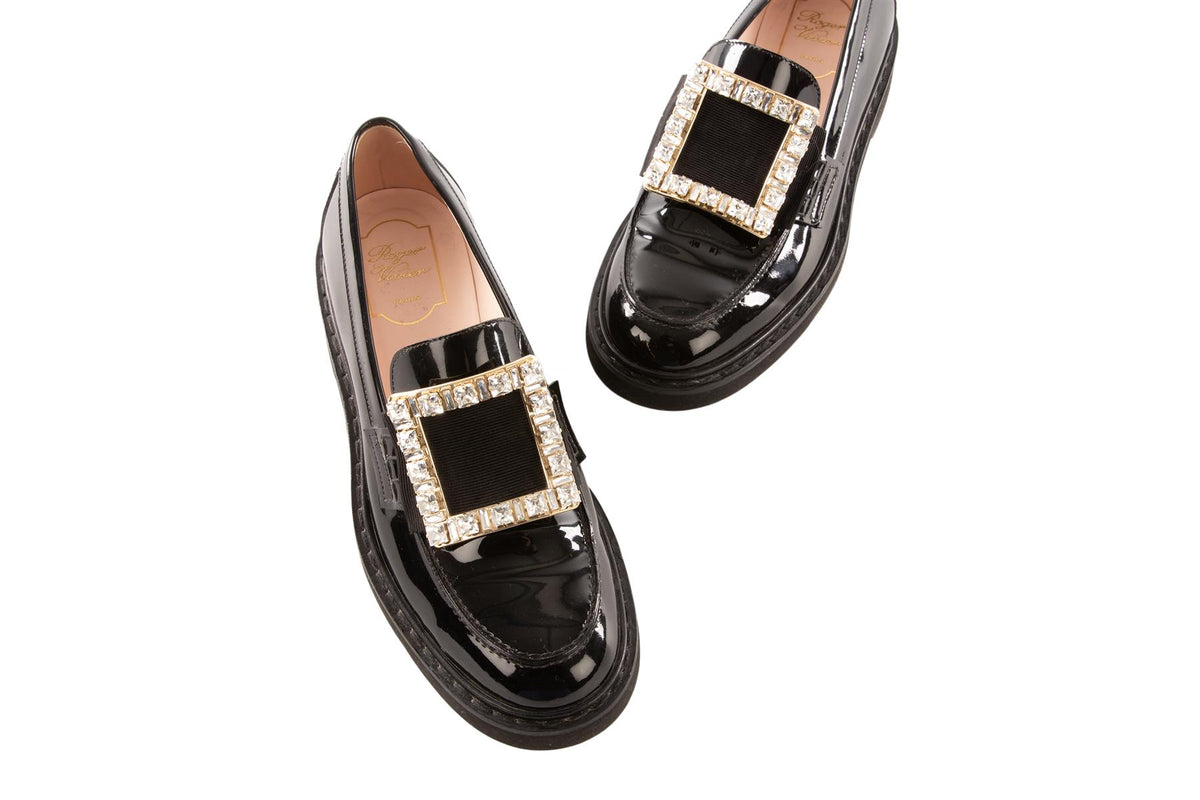 ROGER VIVIER BLACK PATENT LEATHER LOAFERS EU 39