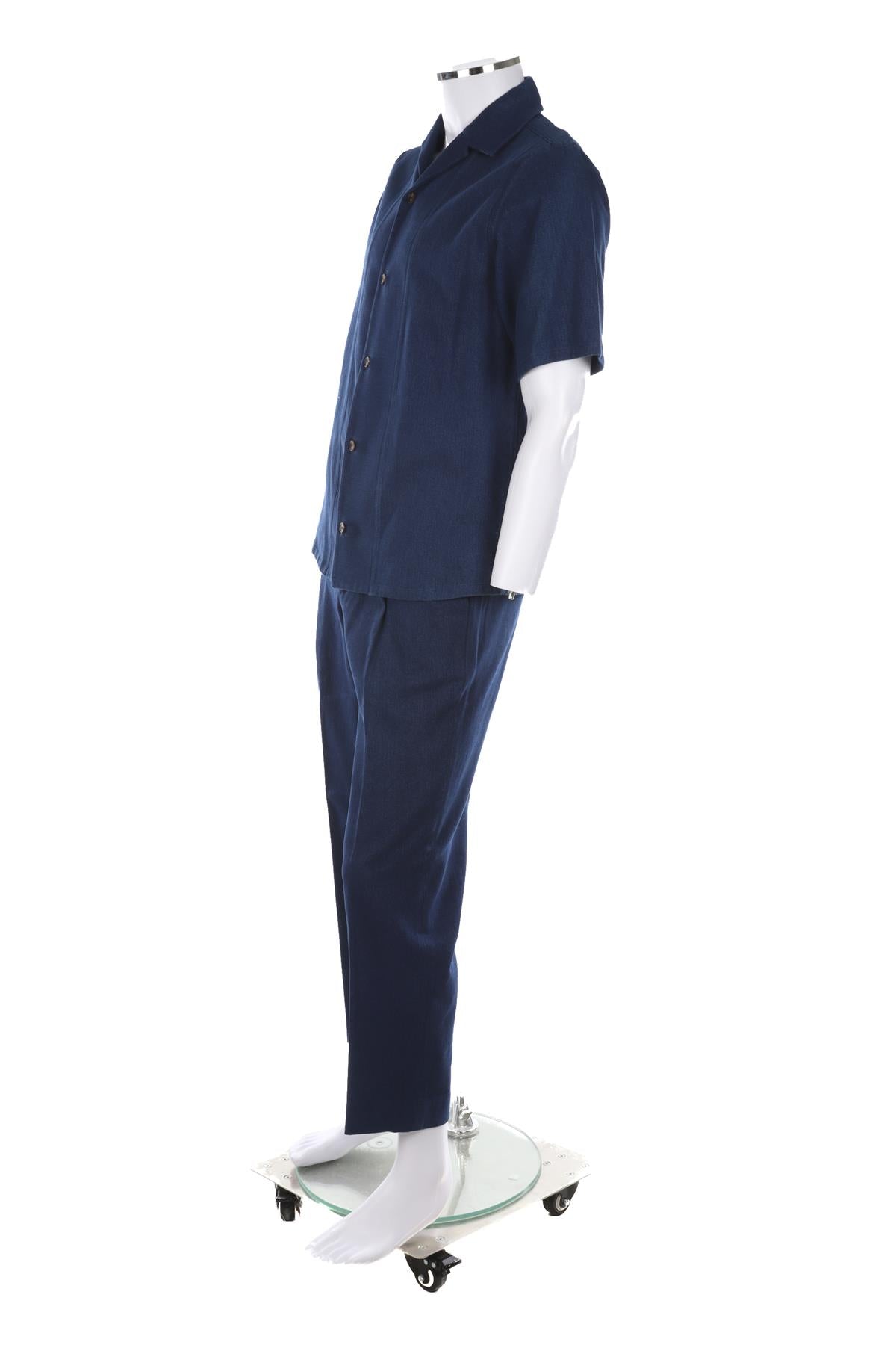 KING & TUCKFIELD BLUE MENS COTTON SHIRT AND TROUSERS SET SMALL