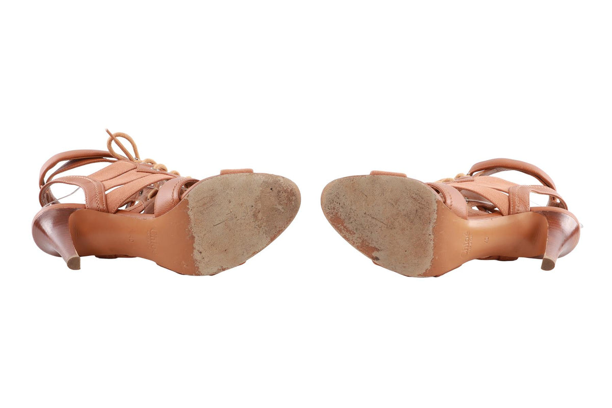 BROWN CANVAS AND LEATHER SANDALS
