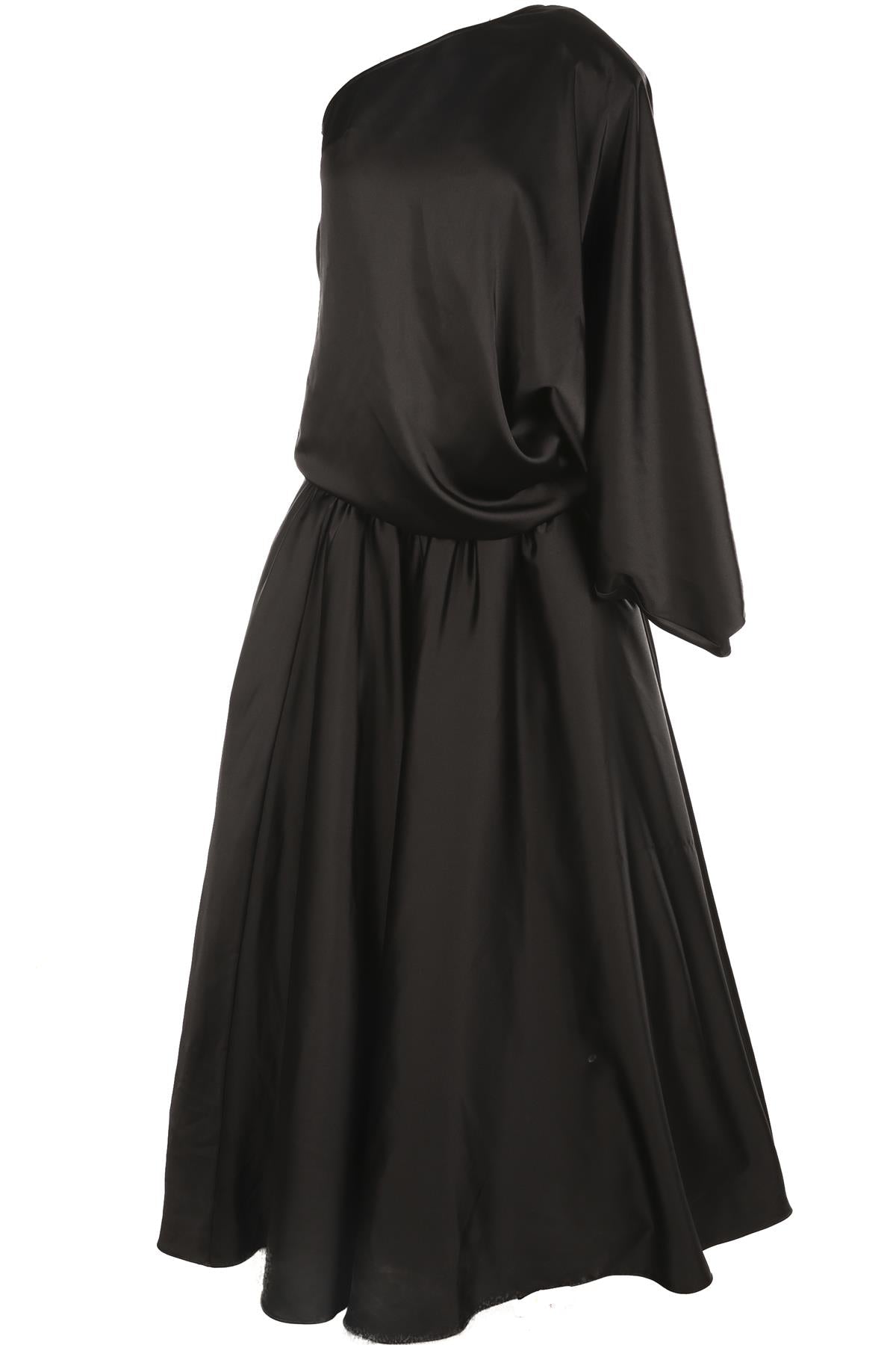 THE NEW ARRIVALS + ILKYAZ OZEL BLACK SATIN MAXI DRESS SMALL