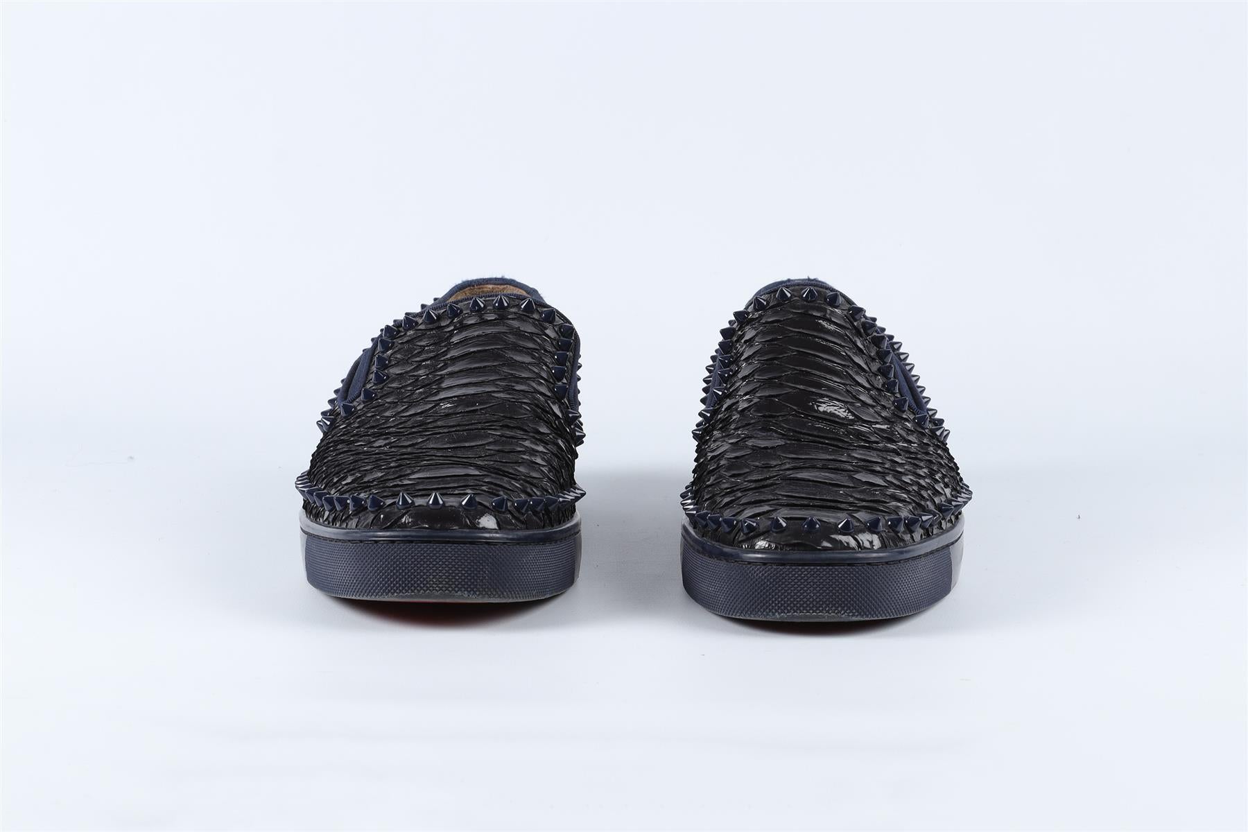 CHRISTIAN LOUBOUTIN NAVY MEN'S SPIKED PYTHON SNEAKERS EU 43 UK 9 US 10