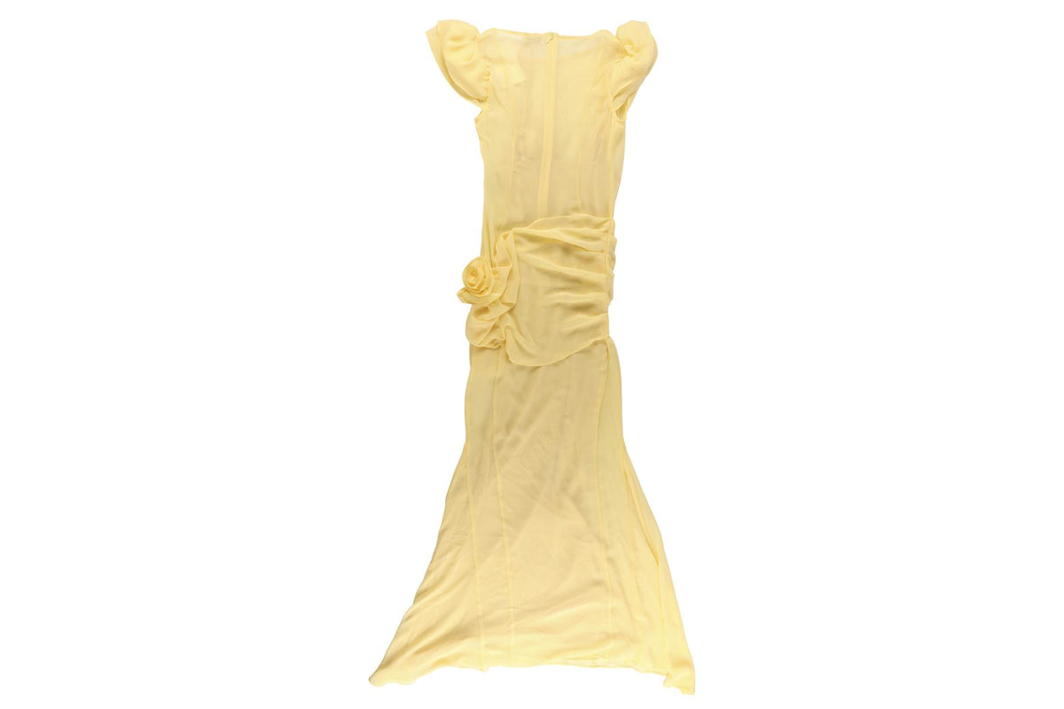 DE LA VALI YELLOW SATIN MAXI DRESS UK 4