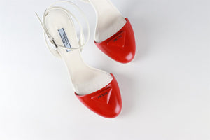 PRADA RED AND WHITE LEATHER PUMPS EU 38.5 UK 5.5 US 8.5